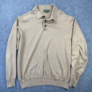 Orvis Sweater Mens Large Beige Collared Silk Cashmere Knit Long Sleeve Pullover